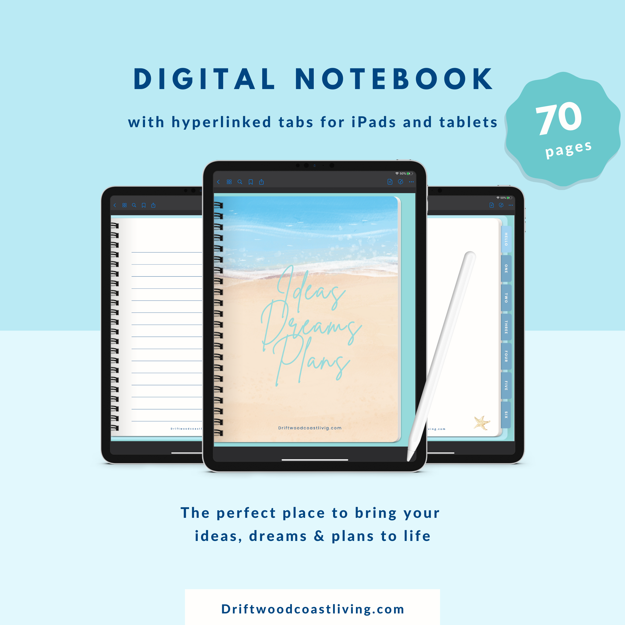 digital notebook. Beach theme. Record your ideas, dreams & plans whenever the inspiration strikes.